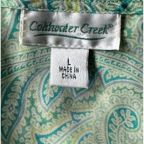 Coldwater Creek Woman's Sz L Green Turquoise Silk Embroidered Tunic Blouse - Picture 4 of 9
